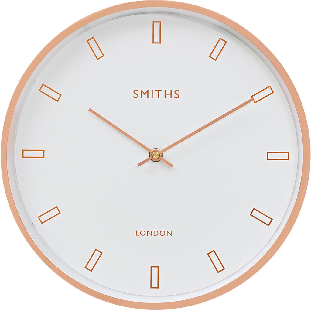 Modern Rose Gold Case White Smiths Dial Wall Clock 30cm Smiths Clocks